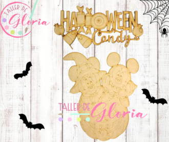 MH-78 Mickey y Mimi en calabaza con letrero halloween