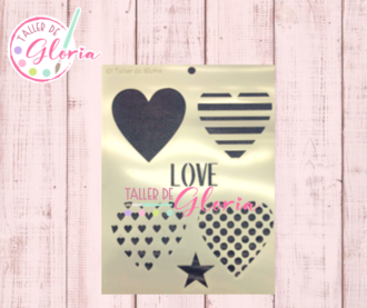 TGF-223 Estencil 4 corazones textura