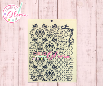 TGF-231 Estencil Arabesco Texto Mix Media