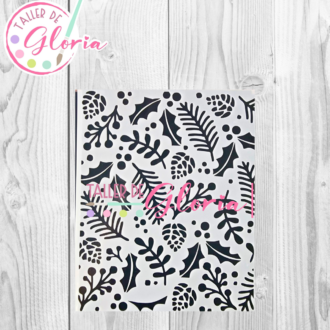 TGN-110 Esténcil Textura Piñas y Muerdagos